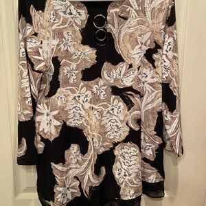 JM Collection Black and Tan Floral Blouse